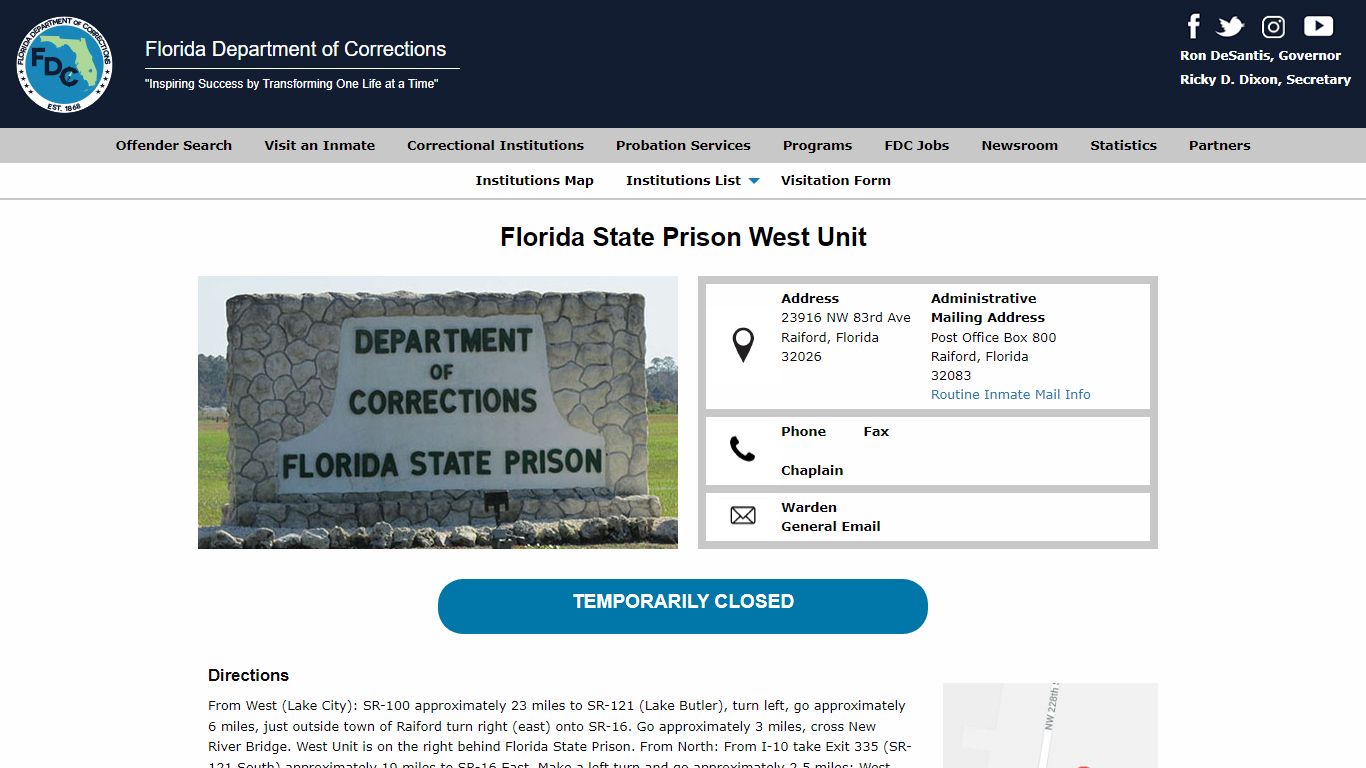 Florida State Prison West Unit -- Florida Department of Corrections