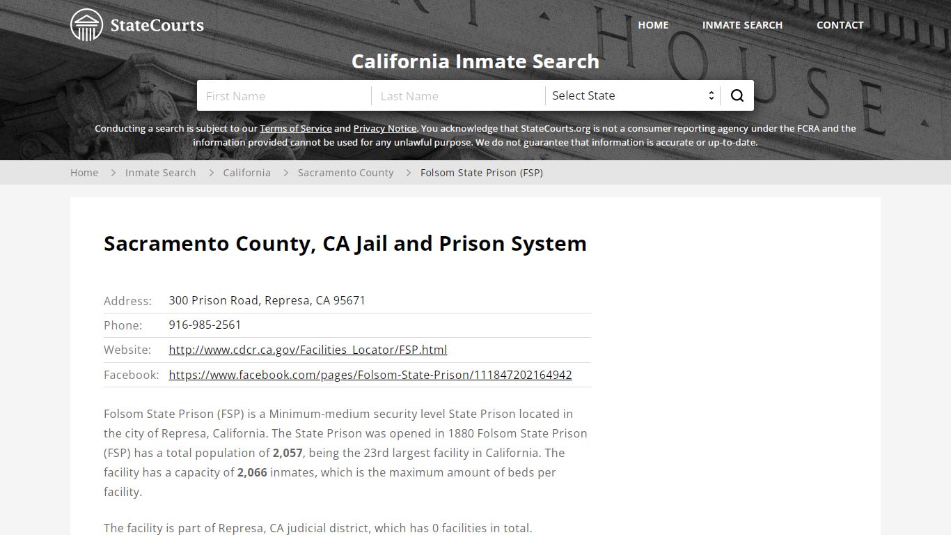 Folsom State Prison (FSP) Inmate Records Search, California - State Courts
